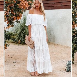 OUR TOGETHER IS FOREVER OFF THE SHOULDER LACE MAXI